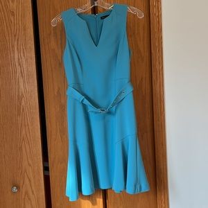 White House Black Market Teal V-Neck Fit-and-Flare Dress with Belt